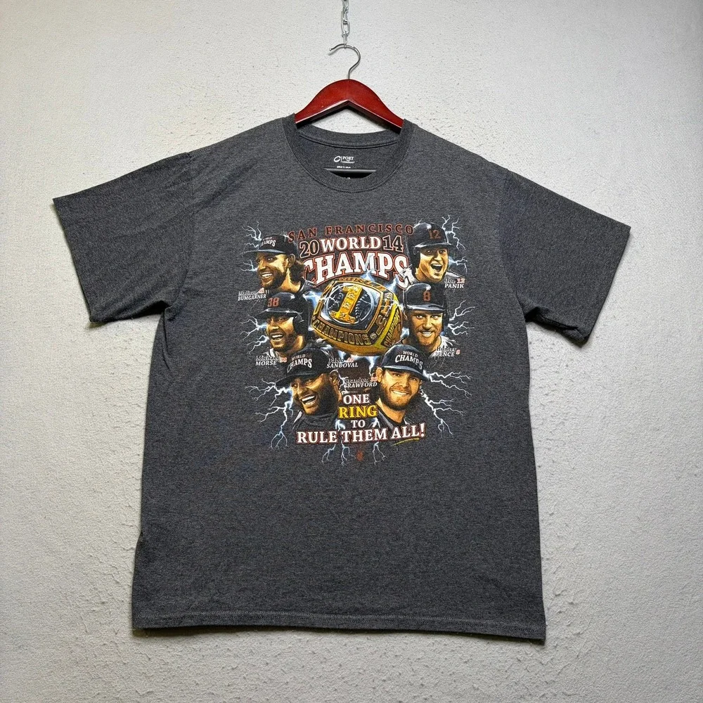 Port and Company T-Shirt Mens Large Gray SF Giants 2014 World Series Champions